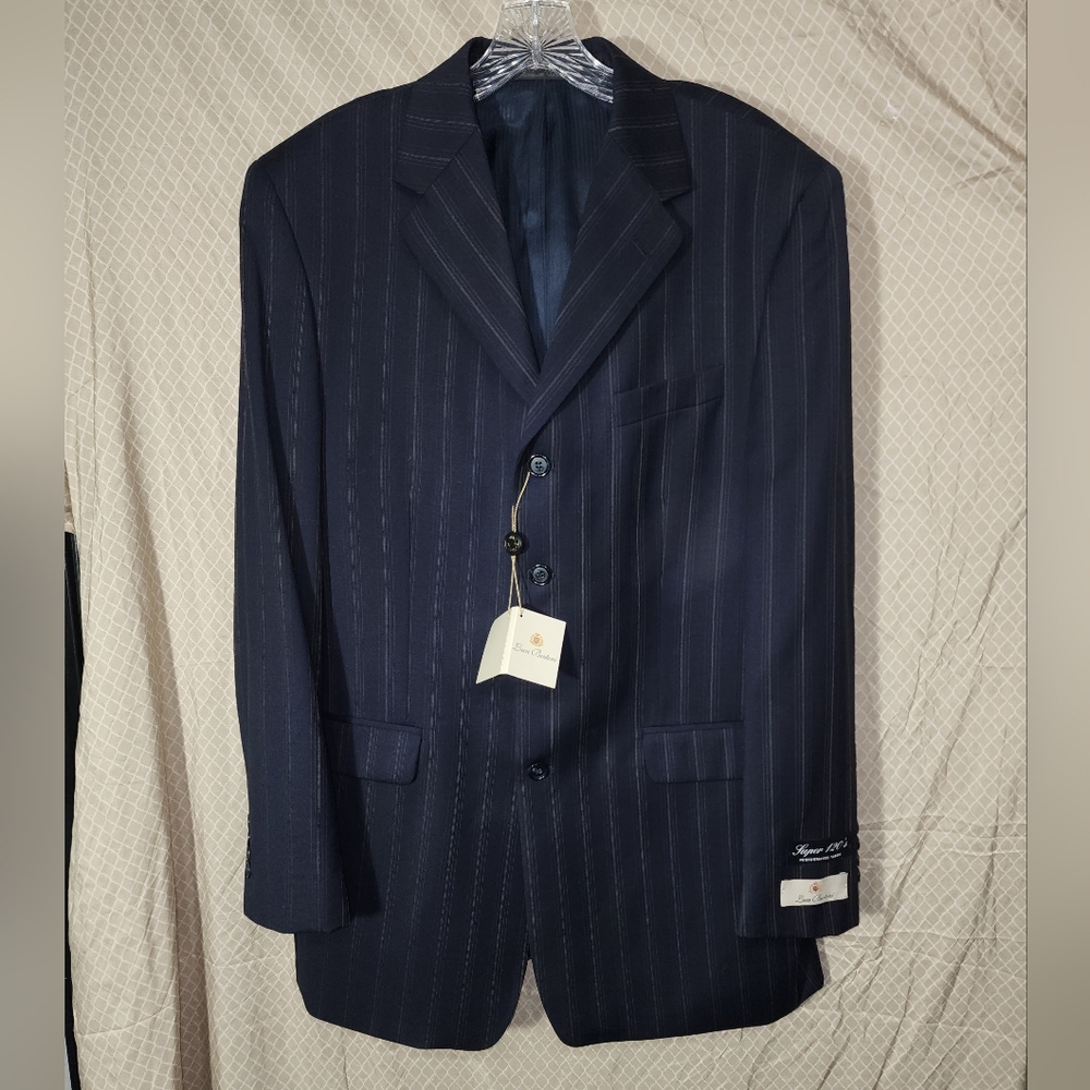 Luca Bertoni Blazer Sport Jacket 100% Wool Size 42 Lg Black Pinstripe 2-Button